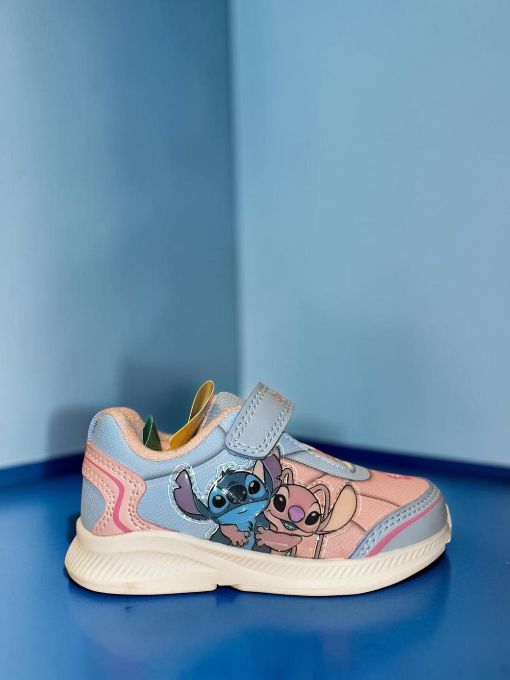 Disney Pink and Light Blue Stitch & Angel Velcro Kids Sneakers